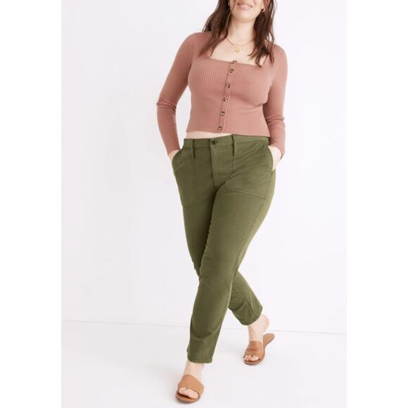 Madewell The Mid Rise Perfect Vintage Straight Jeans Green Utility Pants Size 30 - Picture 1 of 5